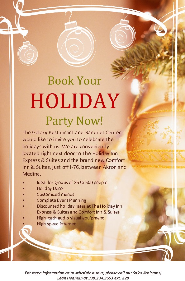 holiday parties the galaxy restaurant in wadsworth ohio near akron holiday party reservations flyer